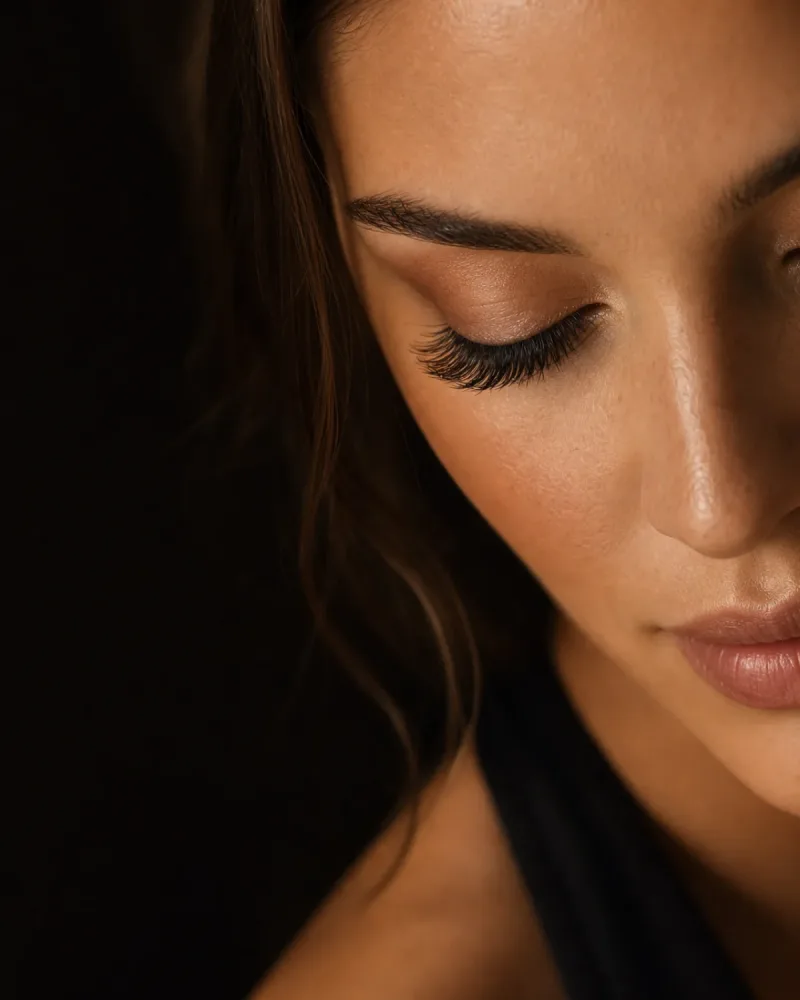Close-up of carefully styled eyelash extensions